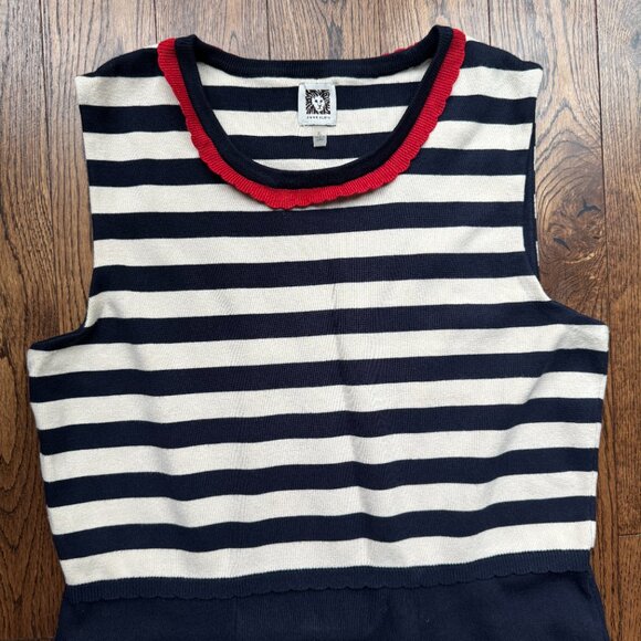 Anne Klein Sleeveless Striped Fit & Flare Knit Dress XL Navy Red Nautical Preppy - Picture 2 of 11
